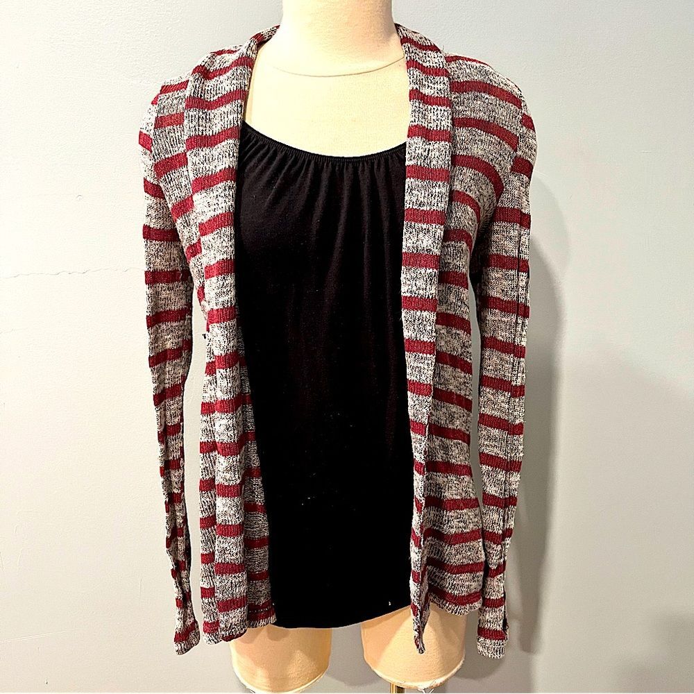 Motherhood Maternity Nursingwear Black Tank Top & Grey & Red Stripes Cardigan Sm